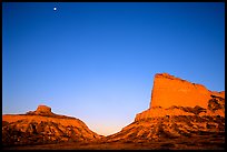 Scotts Bluff, Mitchell Pass, and  South Bluff at sunrise with moon. Scotts Bluff National Monument. South Dakota, USA (color)