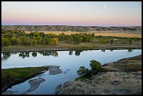 Moon rising above Missouri River, Decision Point. Upper Missouri River Breaks National Monument, Montana, USA ( color)