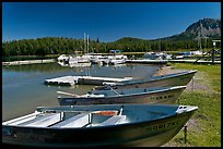 Boats and marina, Paulina Lake. Newberry Volcanic National Monument, Oregon, USA