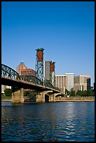 Williamette River at Hawthorne Bridge and high-rise buildings. Portland, Oregon, USA ( color)