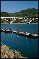 Boat deck and arched bridge, Rogue River. Oregon, USA (color)