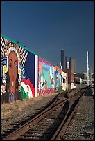 Railroad, mural, and high-rise towers. Seattle, Washington