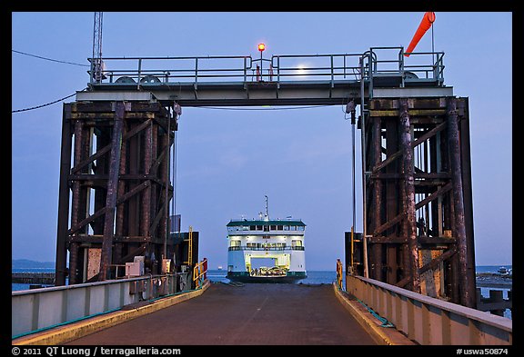Ferry approaching through gate, Coupeville. Olympic Peninsula, Washington