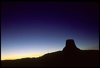 Profile of volcanic monolith at dusk,  Devils Tower National Monument. Wyoming, USA ( color)