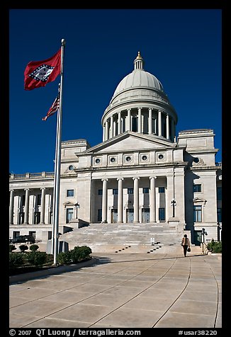 Arkansas Capitol with woman carrying briefcase. Little Rock, Arkansas, USA