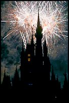 Cinderella Castle at night with fireworks in sky. Orlando, Florida, USA ( color)