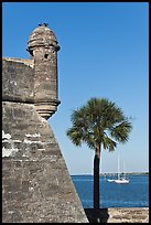Corner bastion of the Spanish built fort and walls made of coquina masonry units. Castillo de San Marcos National Monument. St Augustine, Florida, USA ( color)