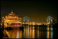 Riverboat, and Savannah Bridge at night. Savannah, Georgia, USA
