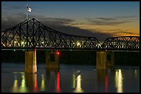 Bridge over the Mississippi river at dusk. Vicksburg, Mississippi, USA (color)