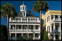 Antebellum house with flag and octogonal tower. Charleston, South Carolina, USA (color)