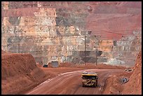 Truck and copper mine terraces, Morenci. Arizona, USA (color)