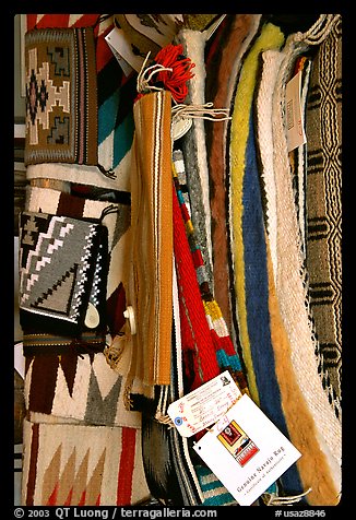 Navajo blankets and rugs for sale. Hubbell Trading Post National Historical Site, Arizona, USA (color)