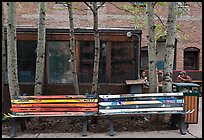 Public benches made of old skis. Telluride, Colorado, USA