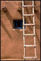 Ladder, Vigas, and blue window. Taos, New Mexico, USA ( color)