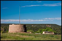 Round house kiva and homes, Picuris Pueblo. New Mexico, USA (color)