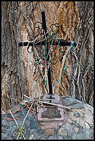 Metal cross festoned with rosaries, and crosses made of twigs, Sanctuario de Chimayo. New Mexico, USA