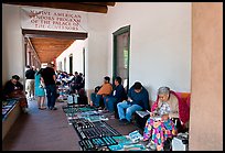 Native americans selling in front of the Palace of the Governors. Santa Fe, New Mexico, USA (color)