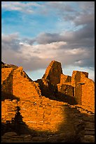 Last light on ruined walls, Pueblo Bonito. Chaco Culture National Historic Park, New Mexico, USA ( color)