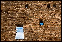 Masonery wall with openings. Chaco Culture National Historic Park, New Mexico, USA (color)