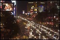 Congested foot and car traffic on Las Vegas Boulevard on Saturday night. Las Vegas, Nevada, USA