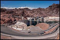 Dam with US 93 route traffic prior to bypass. Hoover Dam, Nevada and Arizona