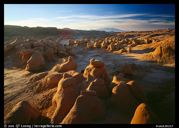 Goblin Valley from the main viewpoint, sunrise, Goblin Valley State Park. Utah, USA (color)