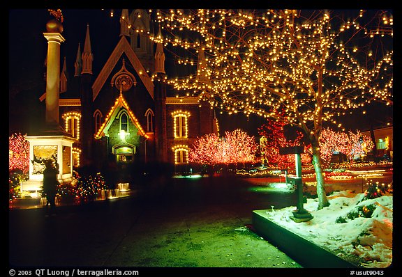 Temple Square with Christmas lights,Salt Lake City. Utah, USA (color)