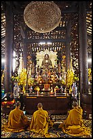Monks in worship, Giac Lam Pagoda, Tan Binh District. Ho Chi Minh City, Vietnam (color)