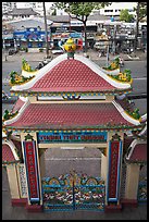 Exterior gate and street from above, Saigon Caodai temple, district 5. Ho Chi Minh City, Vietnam (color)