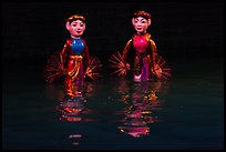Water puppets (2 characters with fans), Thang Long Theatre. Hanoi, Vietnam (color)