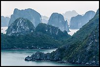 Monolithic karstic islands from above. Halong Bay, Vietnam (color)