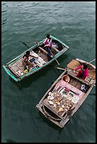 Vendors on boats seen from above. Halong Bay, Vietnam (color)