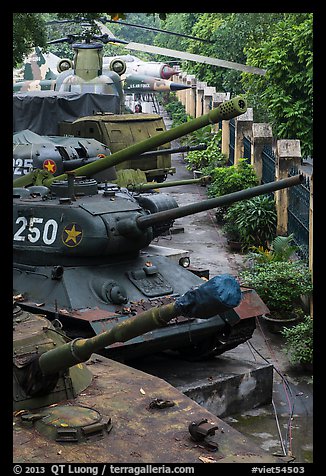 Tanks, helicopters, and warplanes, military museum. Hanoi, Vietnam