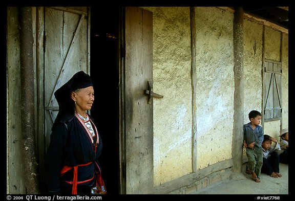 Elderly  tribewoman outside her house, near Mai Chau. Northwest Vietnam (color)