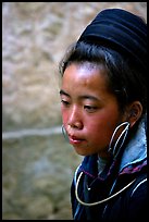 Black Hmong girl in everyday ethnic dress, Sapa. Vietnam (color)