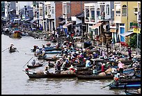 Busy waterfront at Phung Hiep. Can Tho, Vietnam (color)