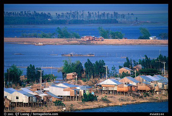 Stilts houses and inundated rice fields. Chau Doc, Vietnam