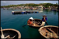 Circular basket boats, typical of the central coast, Nha Trang. Vietnam