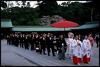 Traditional Shinto wedding procession at the Meiji-jingu Shrine. Tokyo, Japan (color)