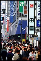 Crowds in the Ginza shopping district. Tokyo, Japan (color)