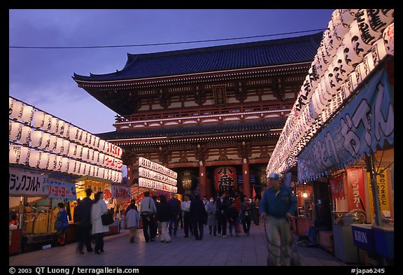 Nakamise-dori and  Senso-ji temple at dusk. Tokyo, Japan (color)