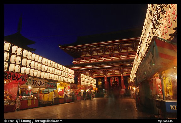 Nakamise-dori and  Senso-ji temple by night. Tokyo, Japan (color)