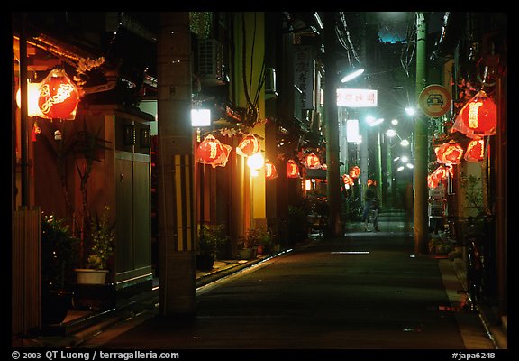 Narrow alley by night. Kyoto, Japan (color)