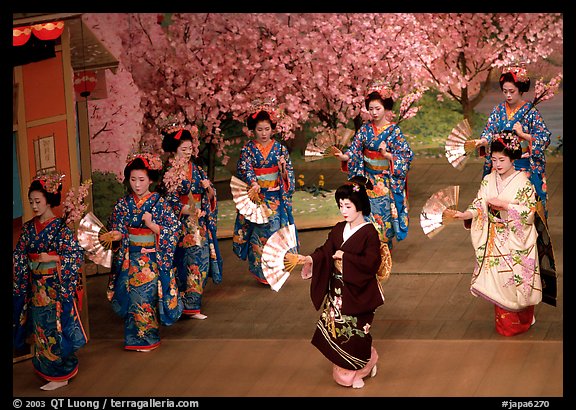 Miyako Odori (cherry blossom dance) performed at the Gion Kobu Kaburen-jo theatre. Kyoto, Japan