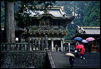 Stairs bellow the main hall of Tosho-gu Shrine on a rainy day. Nikko, Japan ( color)