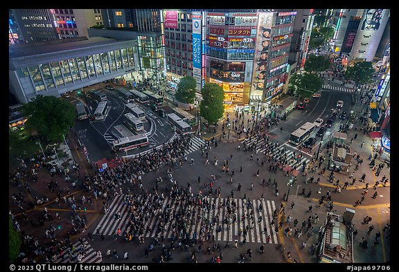 Shiboya crossing at night from above. Tokyo, Japan (color)