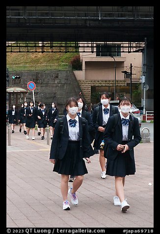 Schoolgirls in uniform, Yokohama. Japan (color)