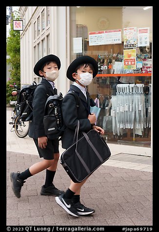 Schoolboys in uniform, Yokohama. Japan (color)