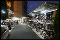 Stacked bicycle storage near residence at night, Yokohama. Japan ( color)