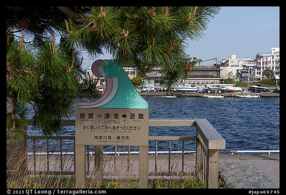 Tsunami sign along the Sakai River. Fujisawa, Japan (color)